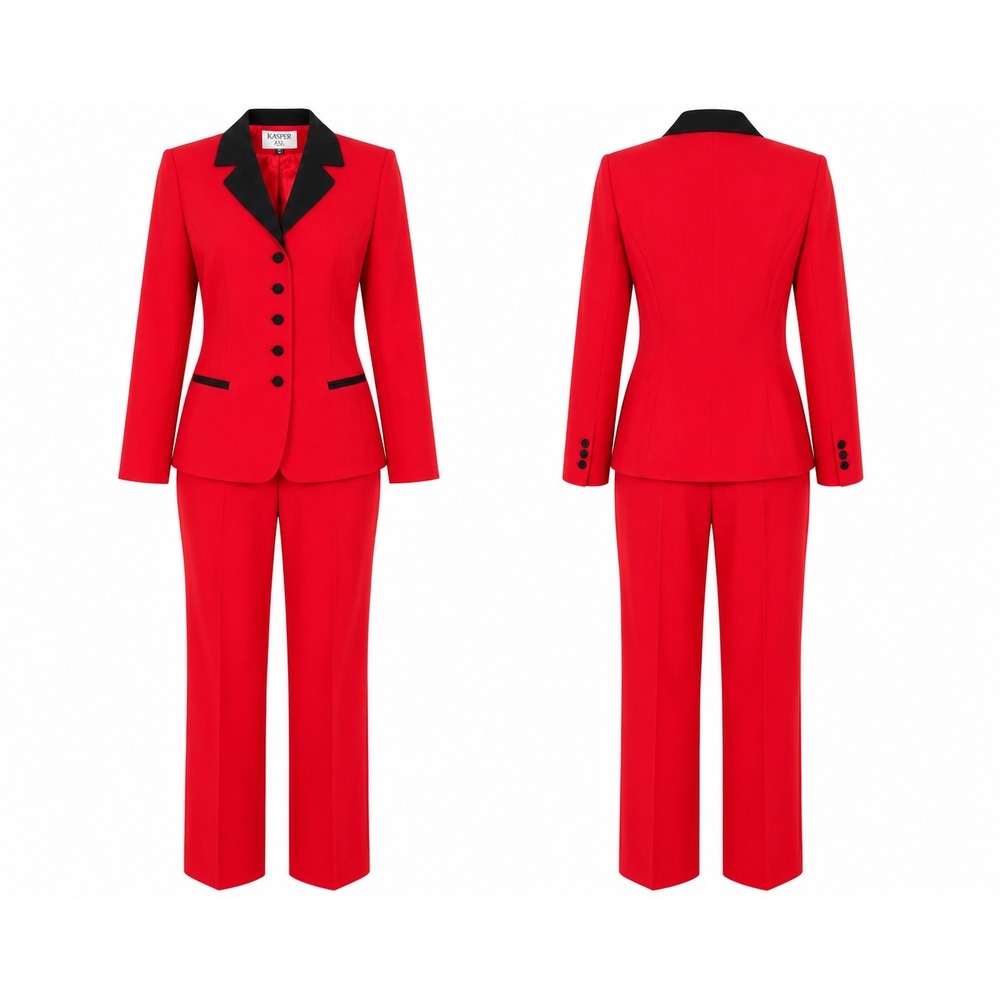 Kasper ASL Pant Suit Women 8P Red Black Petite Blazer Pants 2 pc Set Vintage